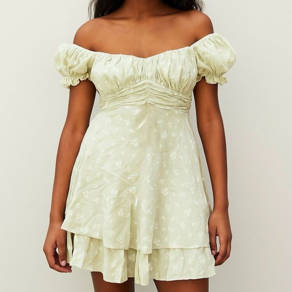 Off the Shoulder Tiered Ruffle Floral Milkmaid Romper Dress S